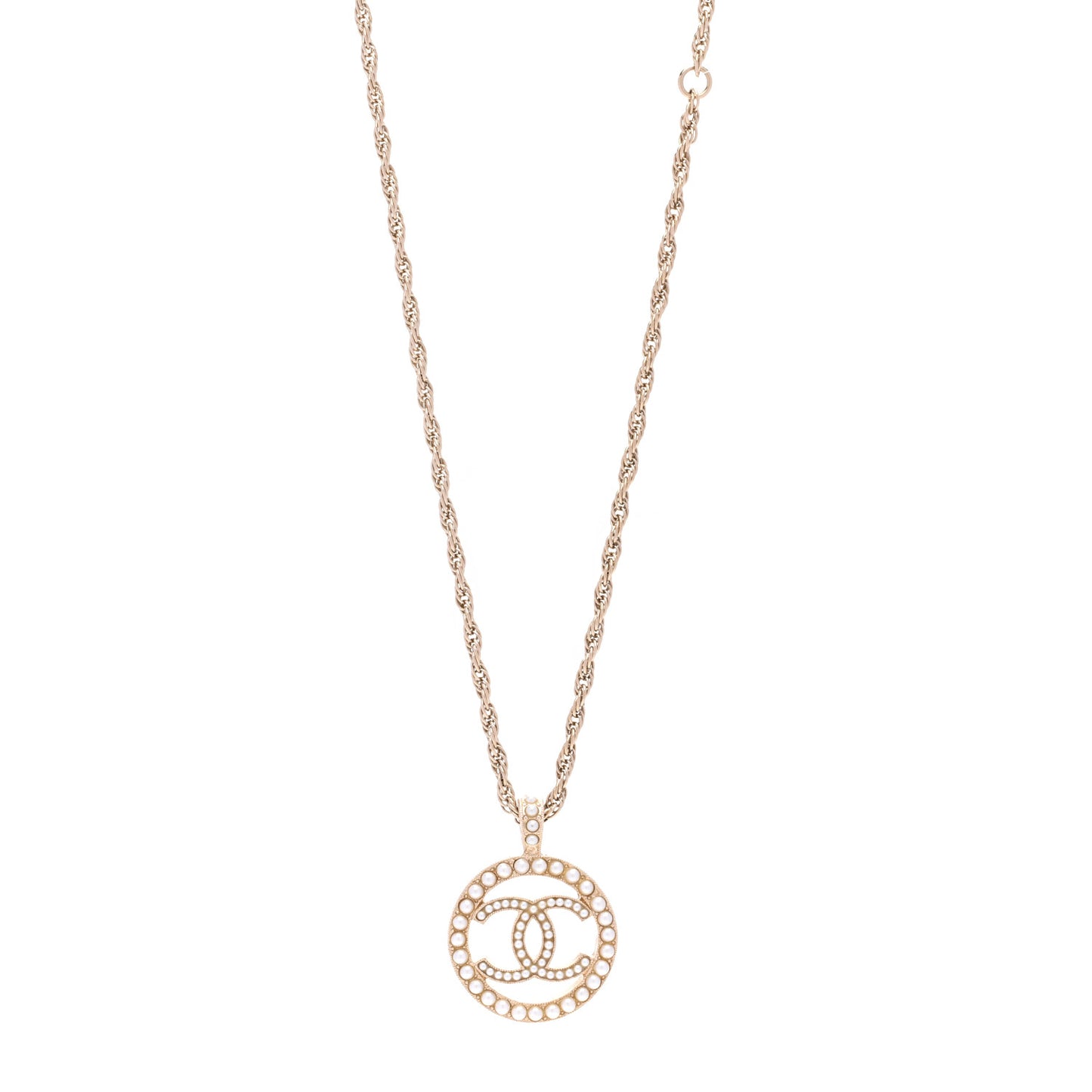 Pearl CC Round Pendant Necklace Gold