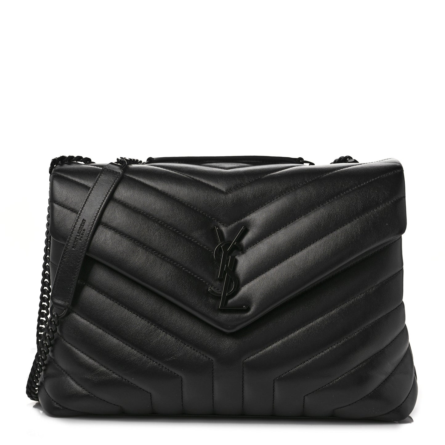 Calfskin Y Quilted Monogram Medium Loulou Chain Satchel Black