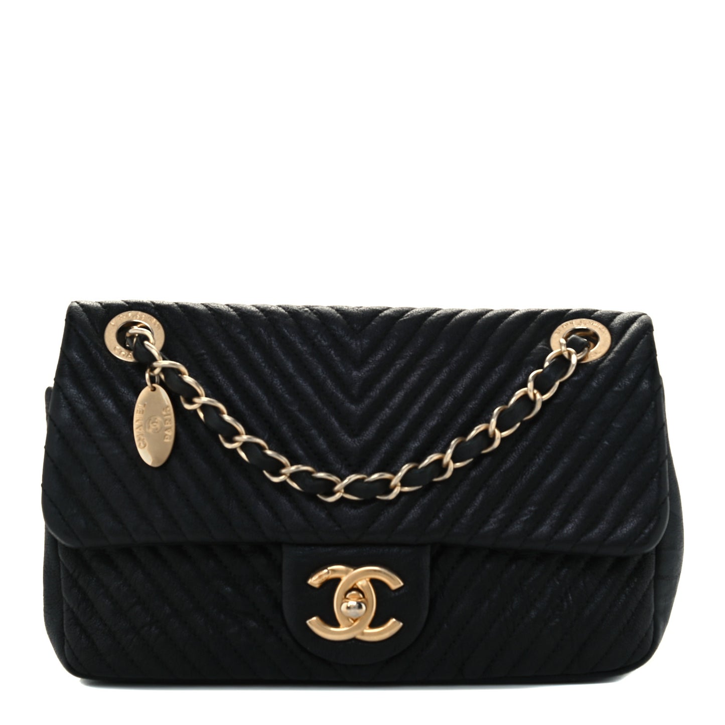 Wrinkled Lambskin Chevron Quilted Small Flap Black