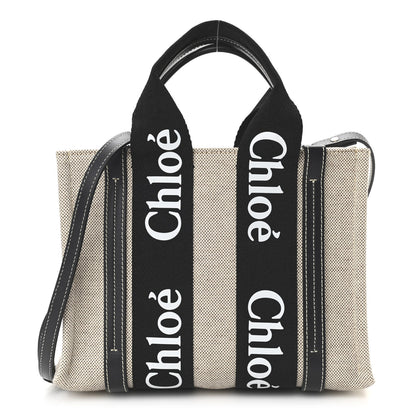 Chloe Cotton Calfskin Small Woody Ribbon Tote With Strap Black Blue 1 of 11