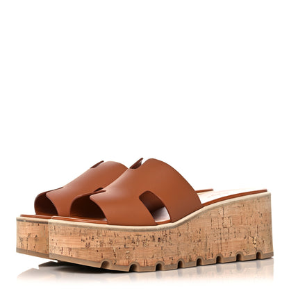 Hermes Calfskin Cork Eze 30 Sandals 39 Marron Glaise 3 of 10