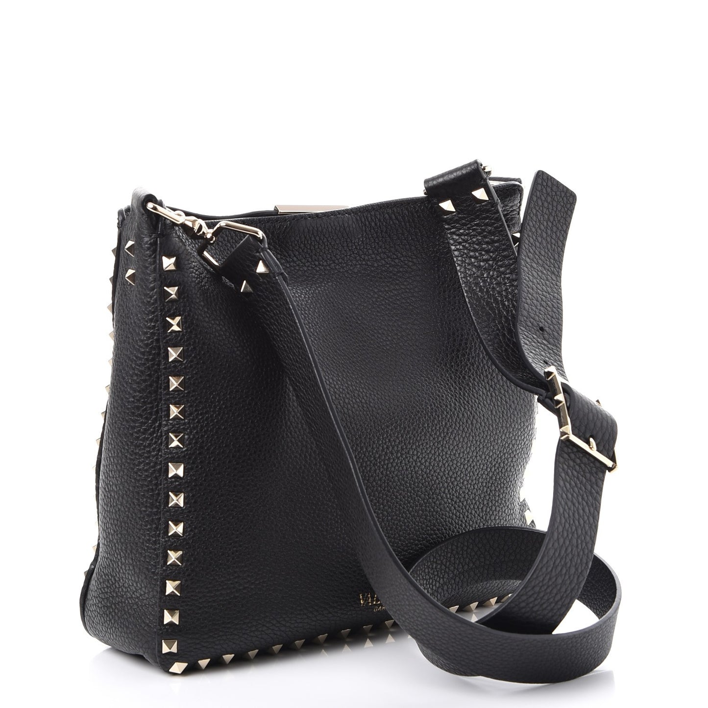 Pebbled Calfskin Small Rockstud Flip-Lock Messenger Bag Black