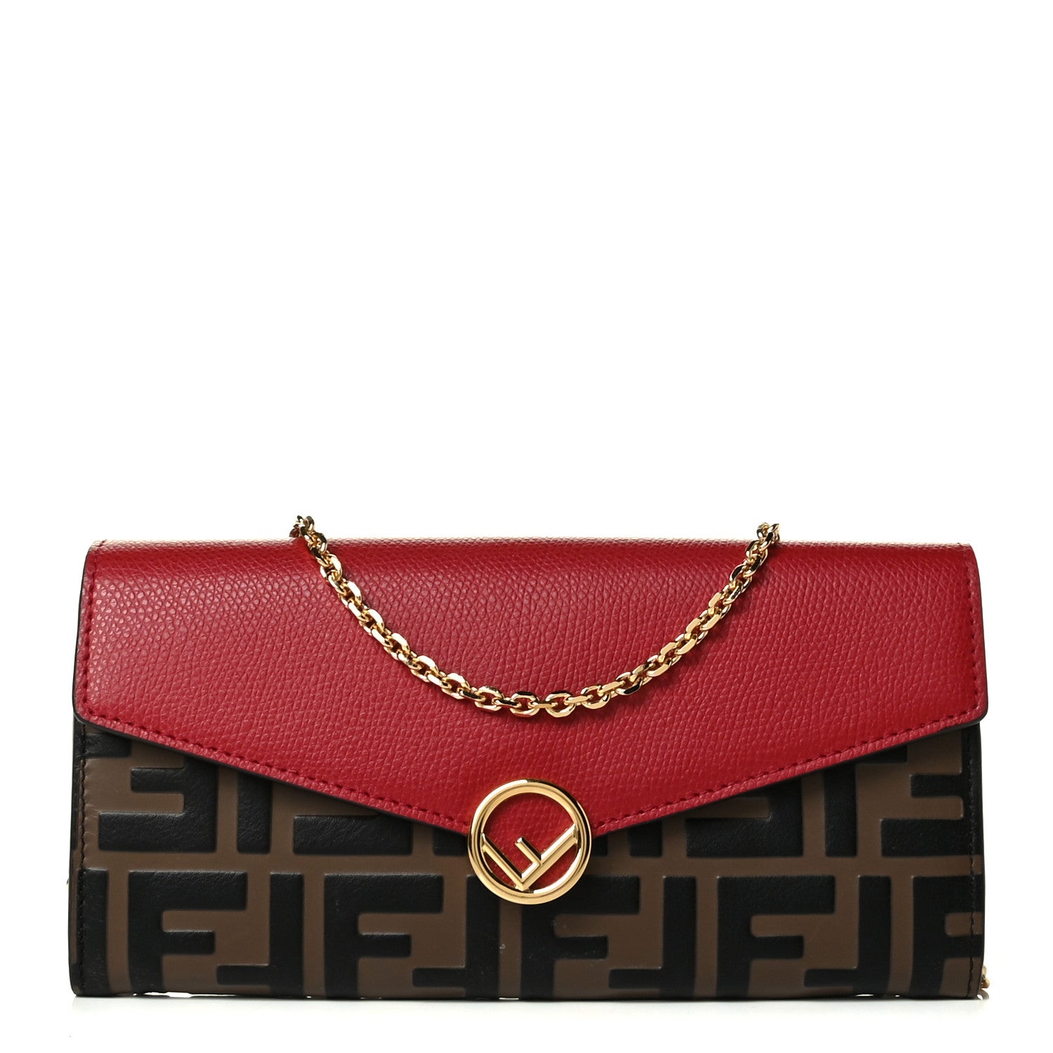 Fendi Vitello Cruise F is Fendi Bi-Color FF 1974 Embossed Continental Envelope Wallet On Chain Maya Black Fragola 1 of 6
