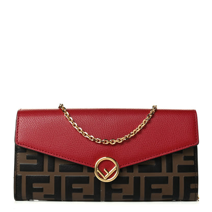Fendi Vitello Cruise F is Fendi Bi-Color FF 1974 Embossed Continental Envelope Wallet On Chain Maya Black Fragola 1 of 6