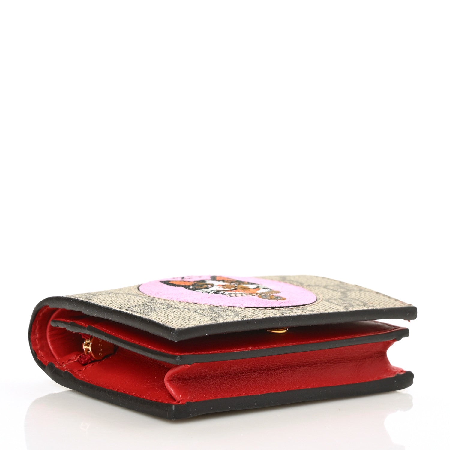 Gucci GG Supreme Monogram Bosco Patch Card Case Wallet Beige Malva Hibiscus Red 4 of 7