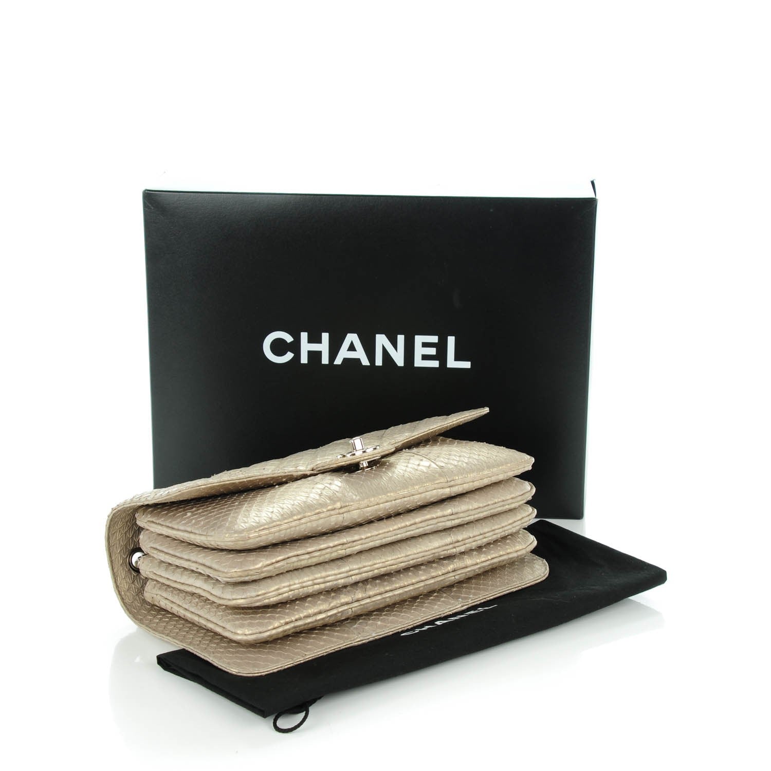 Chanel Iridescent Python Quilted Medium Clam Pocket Flap Gold 4 of 7