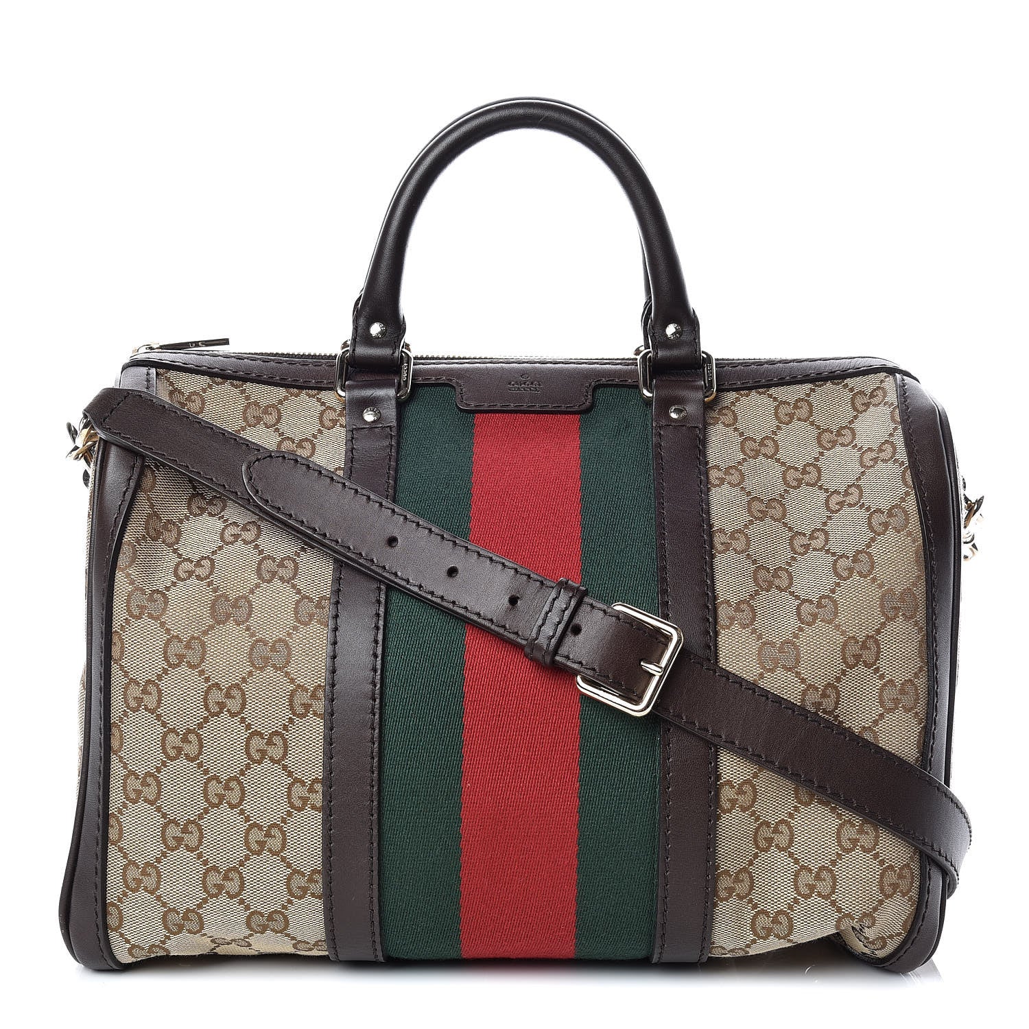 Gucci Monogram Vintage Web Medium Boston Dark Brown 1 of 13