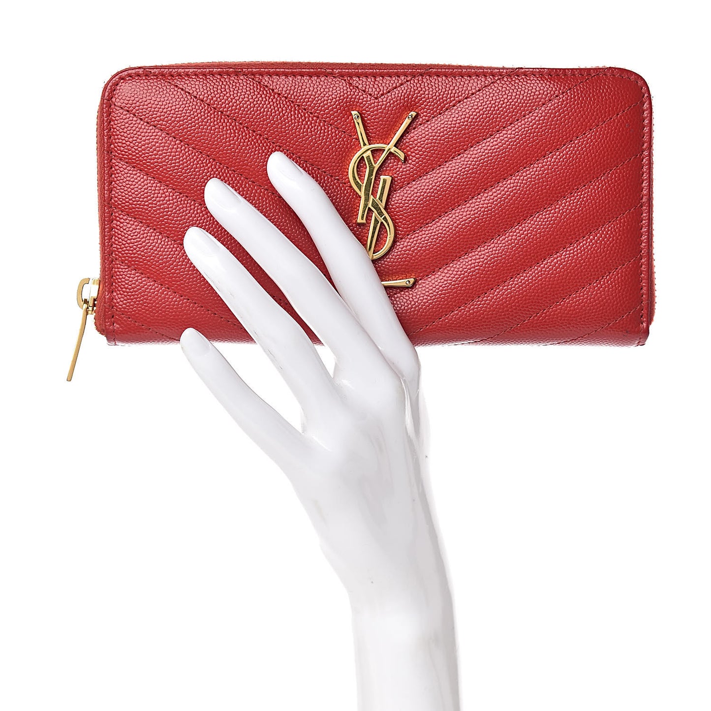 Grain De Poudre Matelasse Chevron Monogram Zip Around Wallet Bandana Red