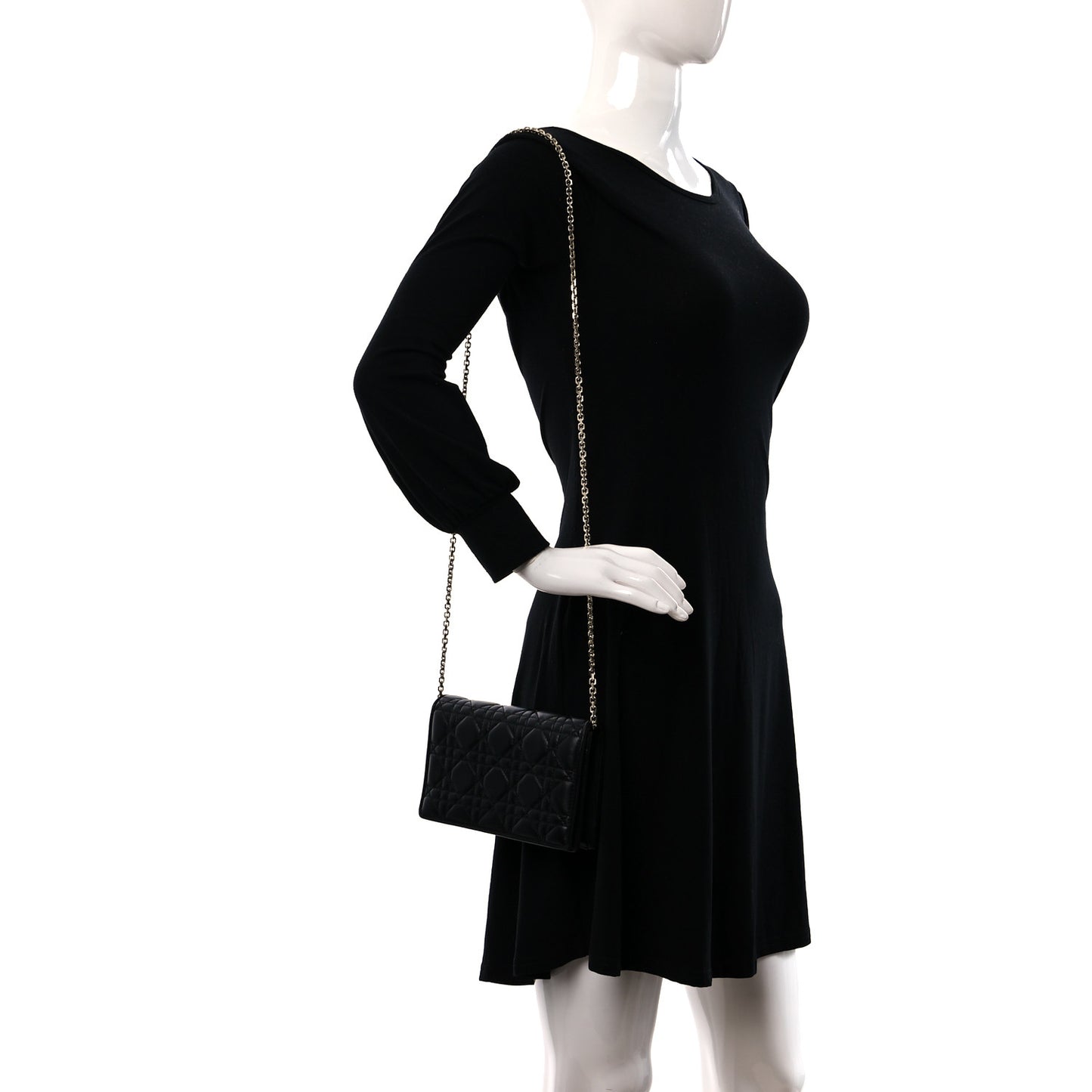Lambskin Cannage Lady Dior Chain Wallet Black