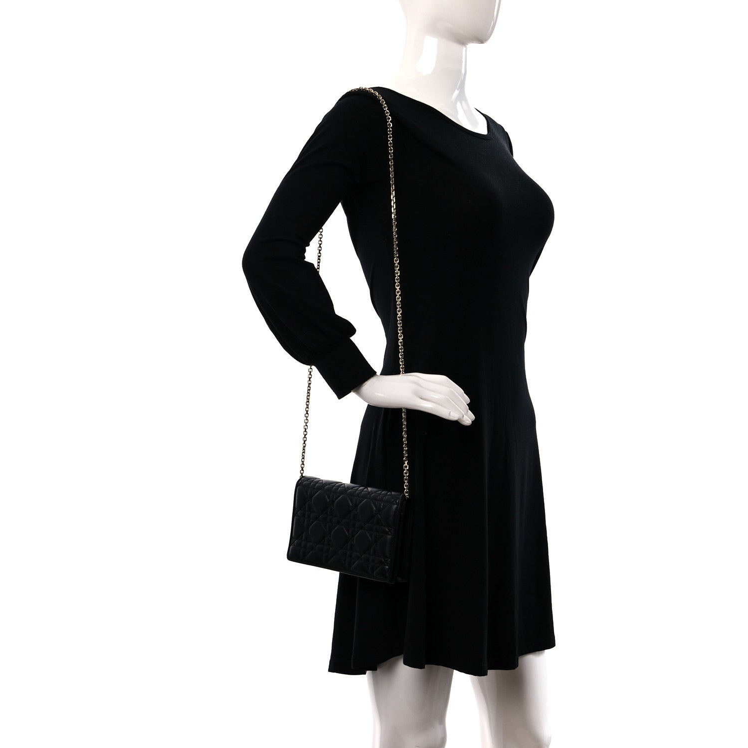 Christian Dior Lambskin Cannage Lady Dior Chain Wallet Black 2 of 9