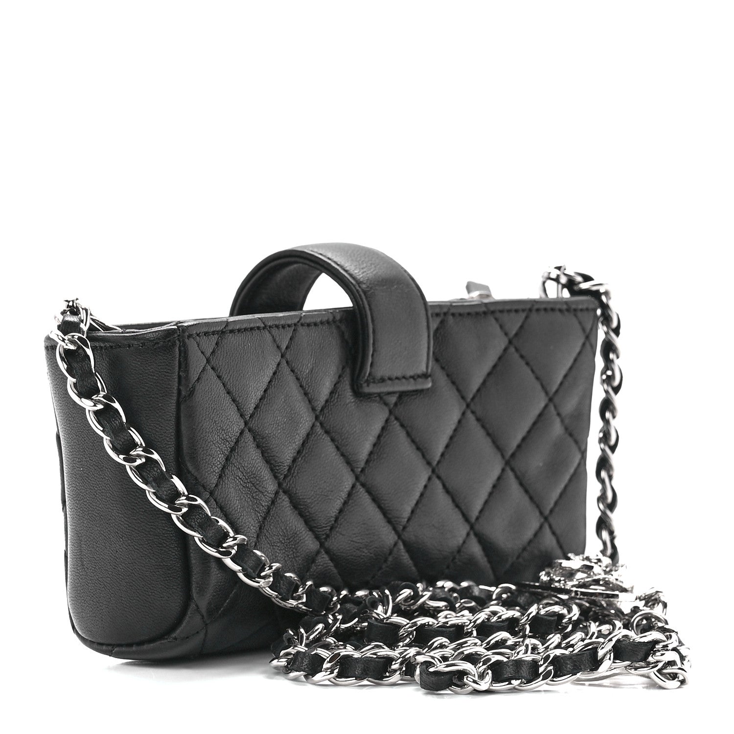 Chanel Lambskin Quilted Crystal Valentine Charms Mini Phone Holder Crossbody Bag Black 3 of 13
