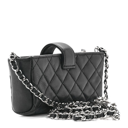 Chanel Lambskin Quilted Crystal Valentine Charms Mini Phone Holder Crossbody Bag Black 3 of 13