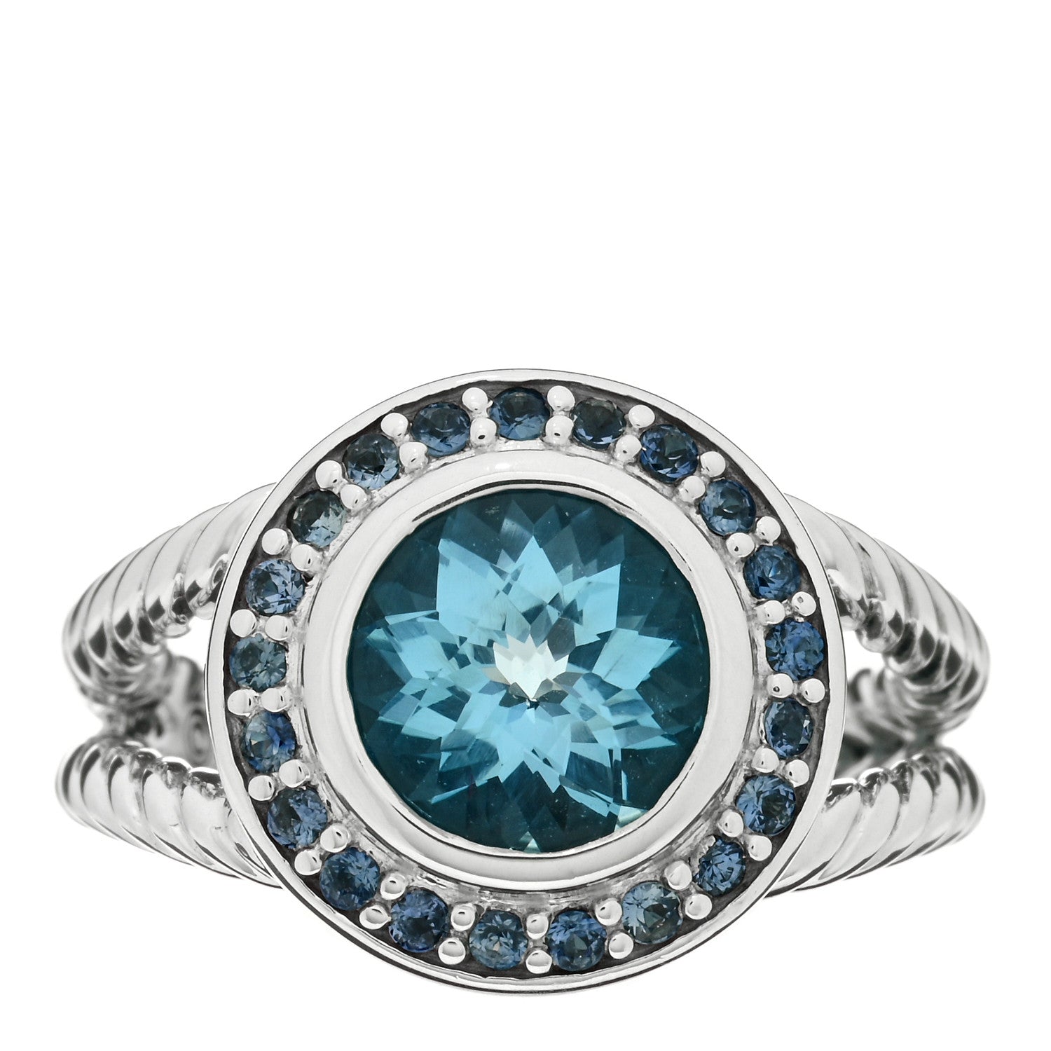 David Yurman Sterling Silver Blue Topaz Sapphire 8mm Petite Cerise Ring 49 5 1 of 3