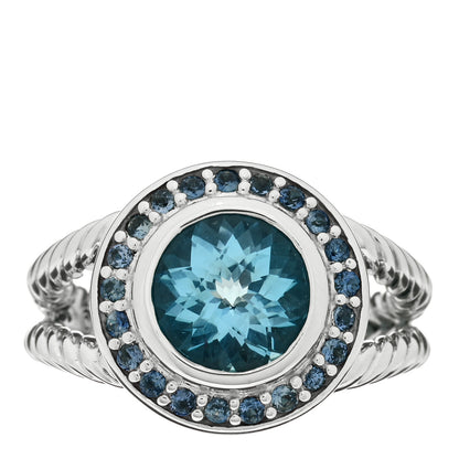 David Yurman Sterling Silver Blue Topaz Sapphire 8mm Petite Cerise Ring 49 5 1 of 3