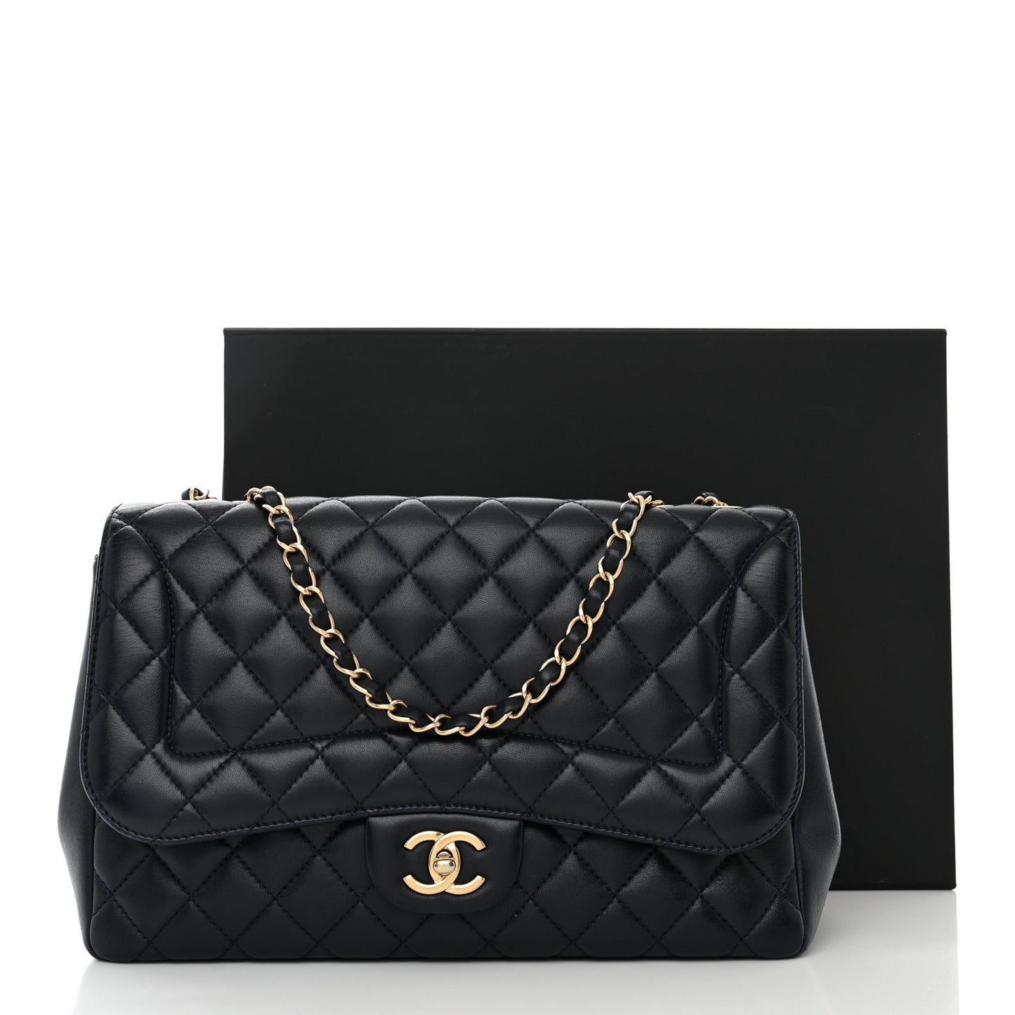 Lambskin Quilted Jumbo Single Flap Navy