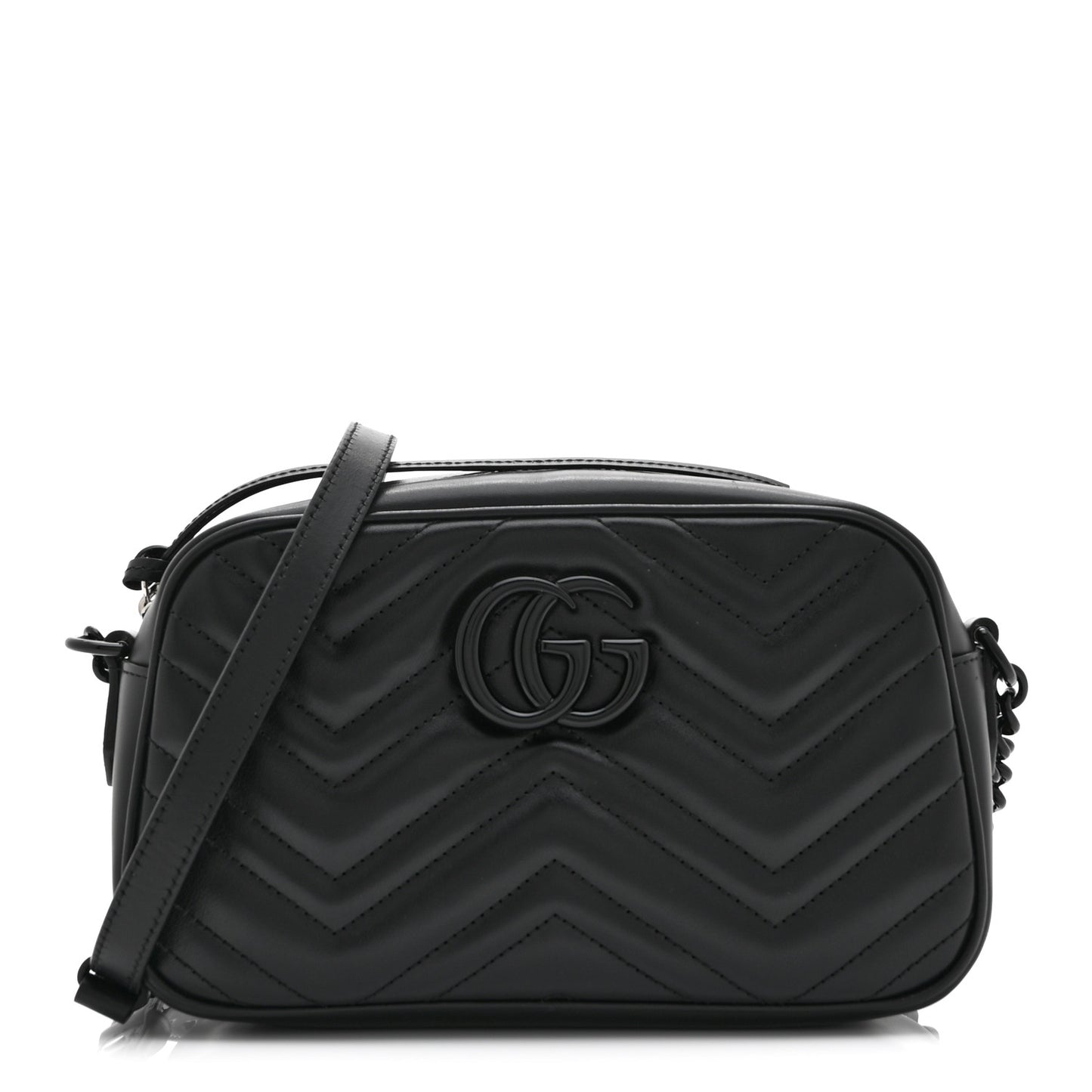 Calfskin Matelasse Monochrome Small GG Marmont Chain Shoulder Bag Black