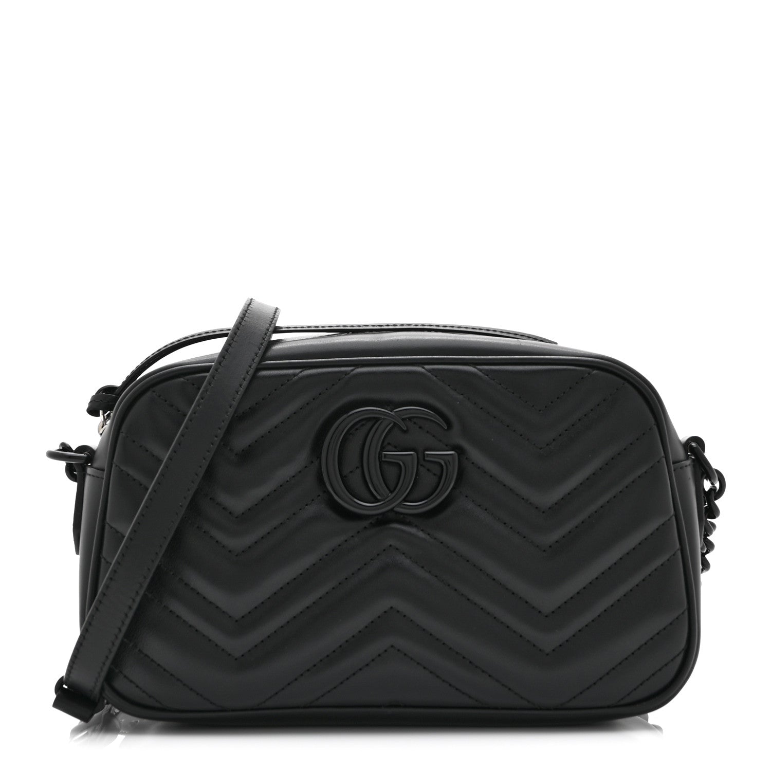Gucci Calfskin Matelasse Monochrome Small GG Marmont Chain Shoulder Bag Black 1 of 10