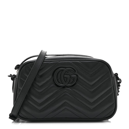 Gucci Calfskin Matelasse Monochrome Small GG Marmont Chain Shoulder Bag Black 1 of 10