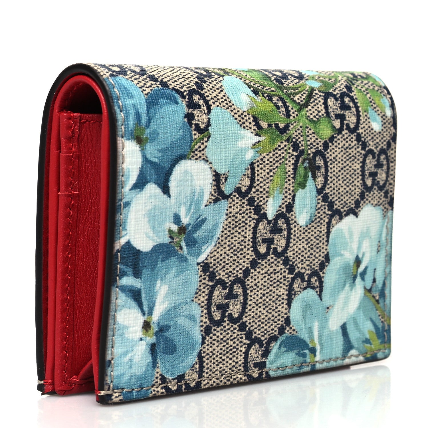 Gucci GG Supreme Monogram Blooms Card Case Beige Blue Navy Hibiscus Red 3 of 11
