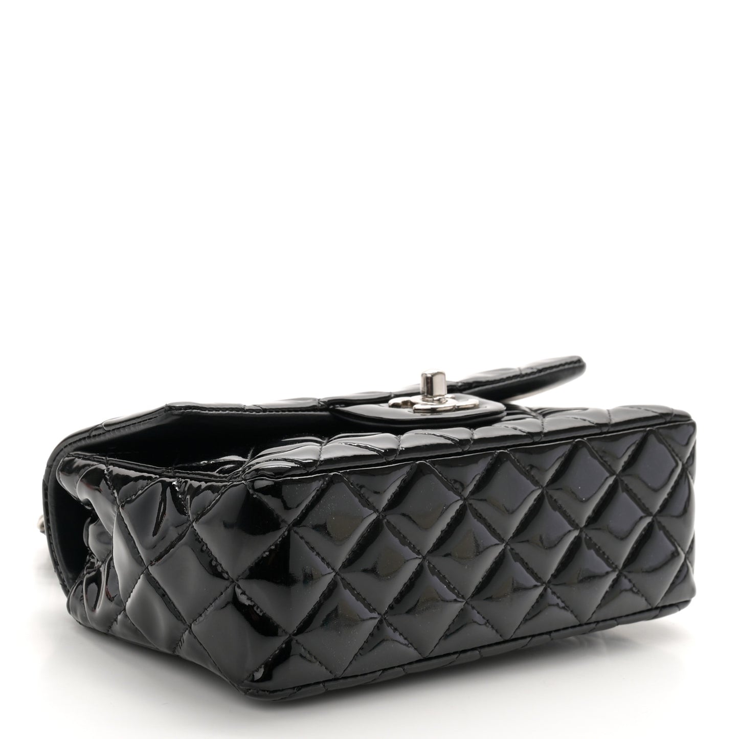Patent Calfskin Quilted Mini Rectangular Flap Black