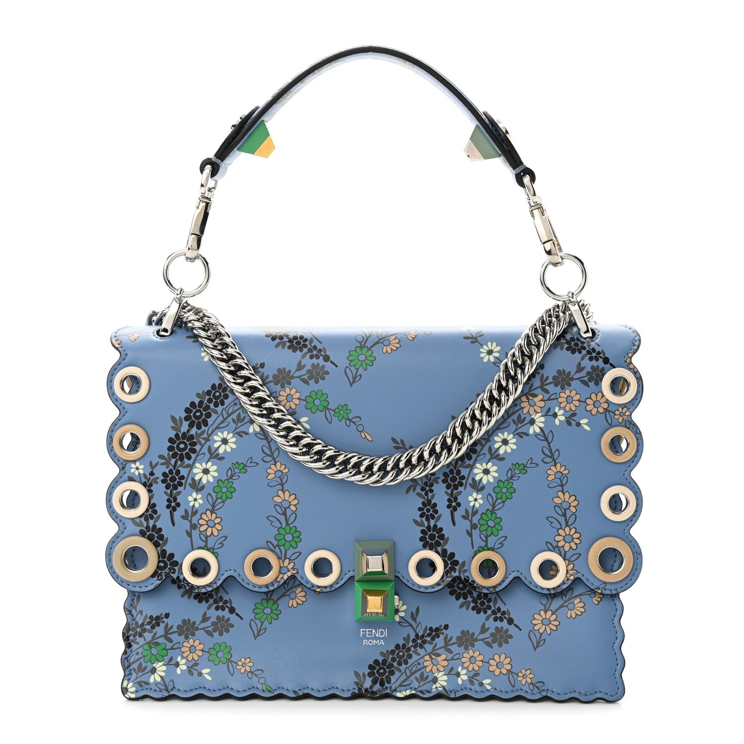 Fendi Vitello Liberty Japanese Blossom Scalloped Studded Grommet Kan I Shoulder Bag Nebula Multicolor 1 of 10