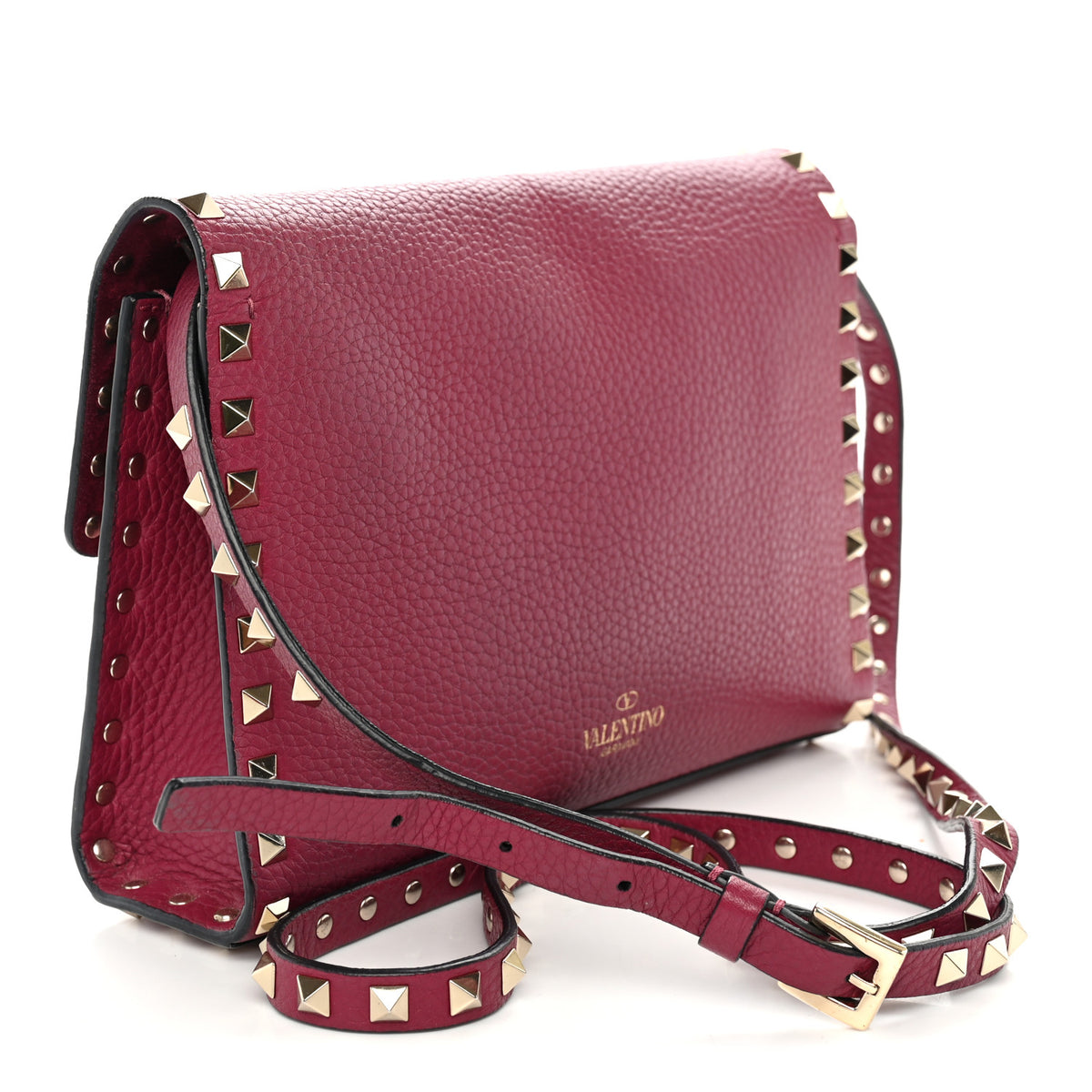 Pebbled Calfskin Medium Rockstud Flip Lock Crossbody Bag Camelia