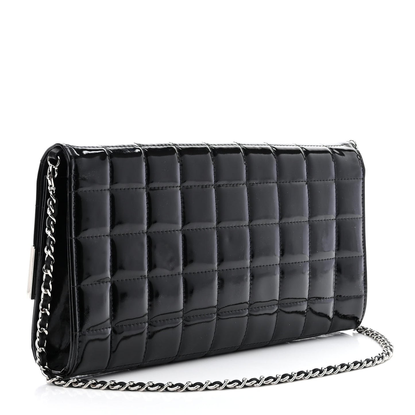 Patent Chocolate Bar Chain Clutch Black