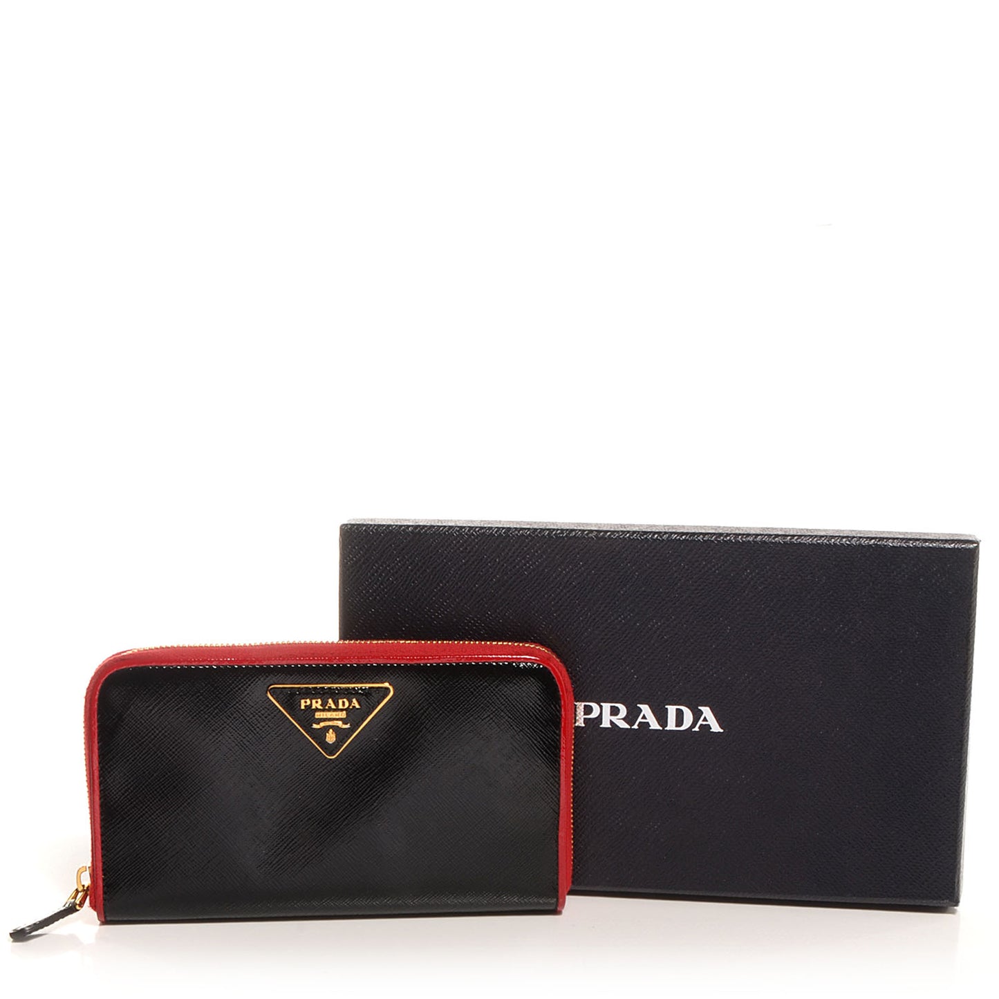 Saffiano Vernice Bi-Color Zip Around Wallet Black Rosso