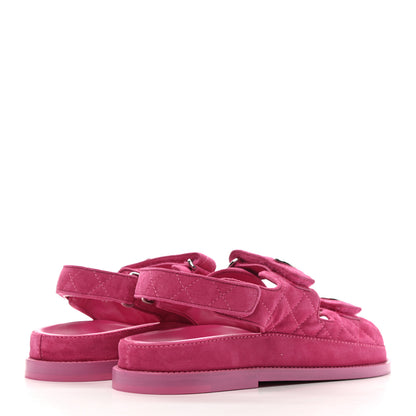 Chanel Suede Calfskin Velcro Dad Sandals 38 Pink 4 of 9