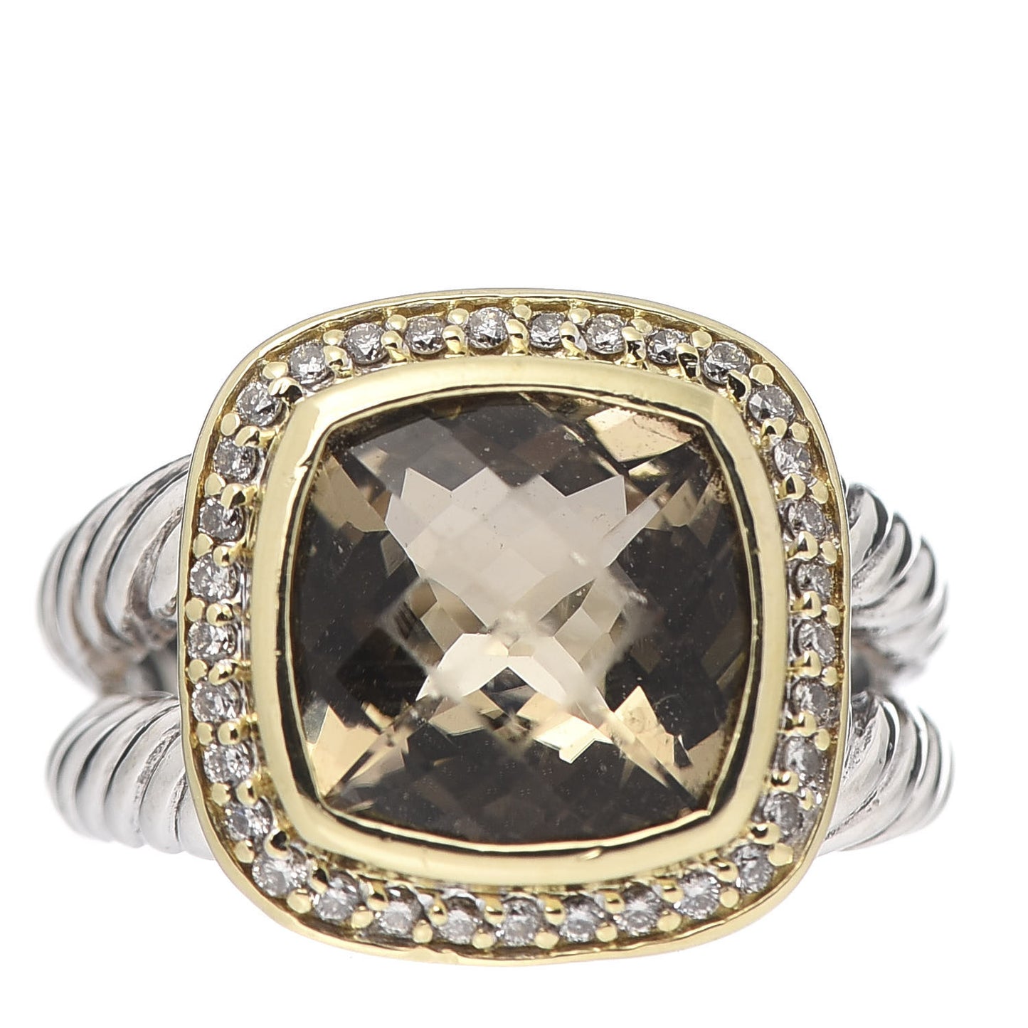 Sterling Silver 18K Yellow Gold Diamond Champagne Citrine 11mm Albion Ring 57 8