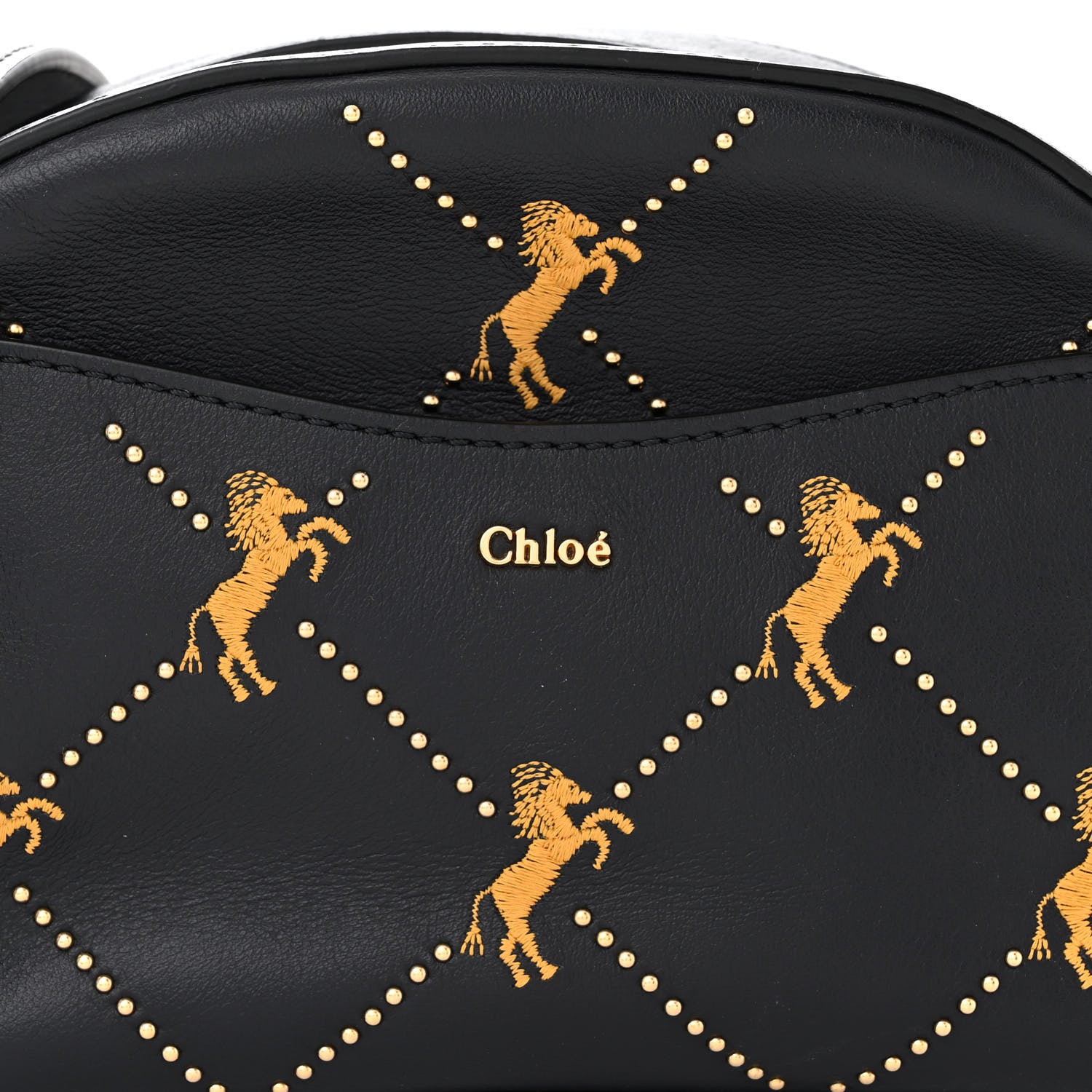 Chloe Smooth Calfskin Little Horses Embroidered Shoulder Bag Black 8 of 11