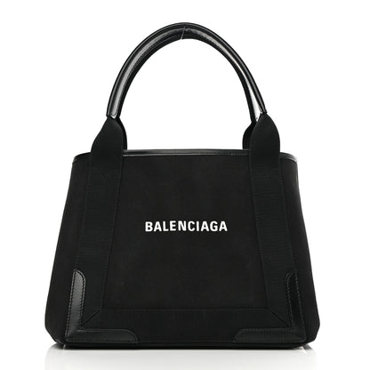 Balenciaga Cotton Canvas Calfskin S Navy Cabas Black 3 of 15