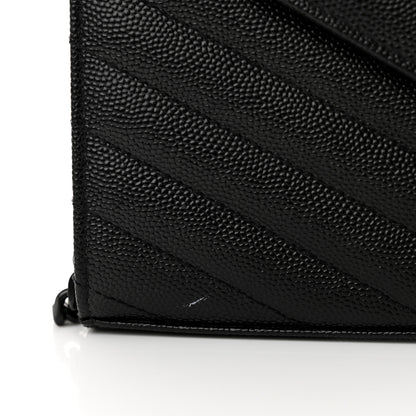 Saint Laurent Grain De Poudre Matelasse Chevron Monogram Monochrome Chain Wallet Black 11 of 12