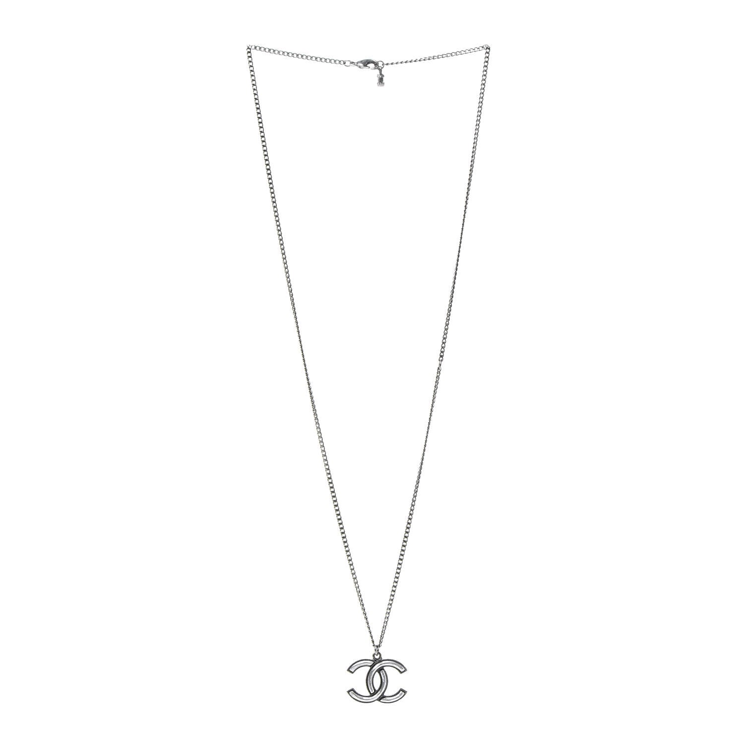 Chanel Ruthenium Enamel CC Necklace Silver 3 of 6