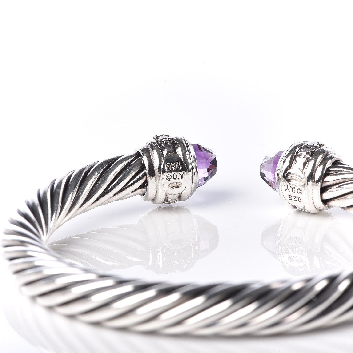 David Yurman Sterling Silver Diamond Amethyst 7mm Cable Classics Bracelet 5 of 7