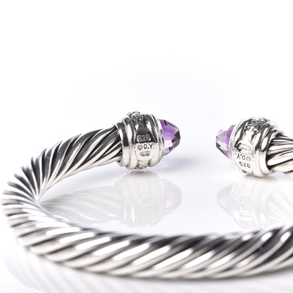 David Yurman Sterling Silver Diamond Amethyst 7mm Cable Classics Bracelet 5 of 7