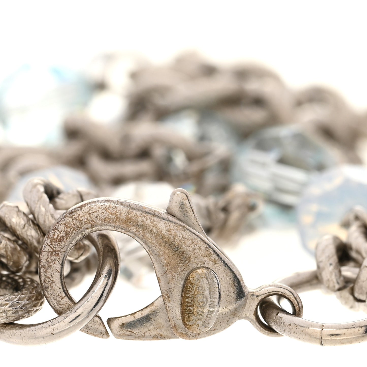 Metal Bead Crystal CC Charm Bracelet Silver