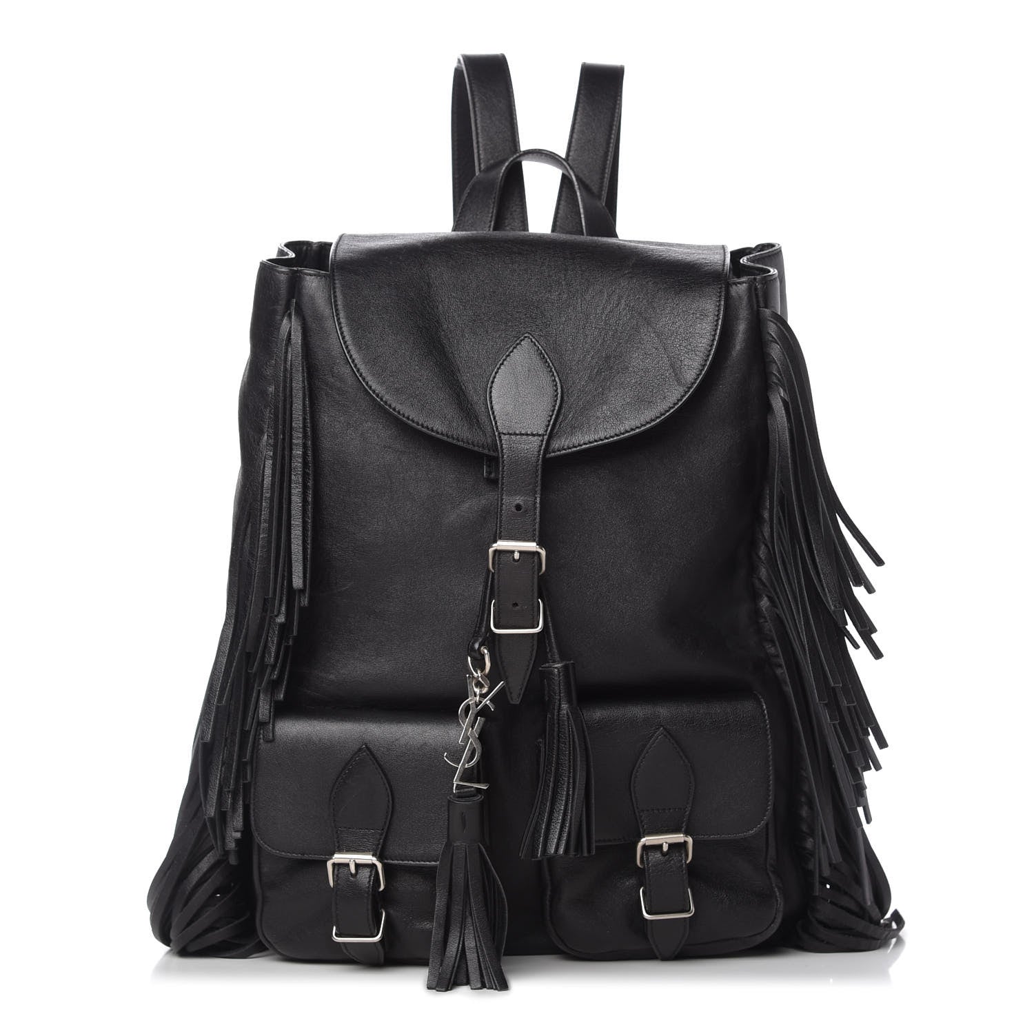 Saint Laurent Calfskin Fringe Festival Backpack Black 1 of 11