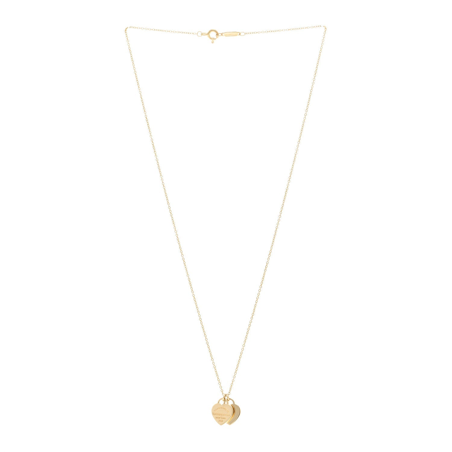 Tiffany 18K Yellow Gold Return to Tiffany Mini Double Heart Tag Pendant Necklace 3 of 5