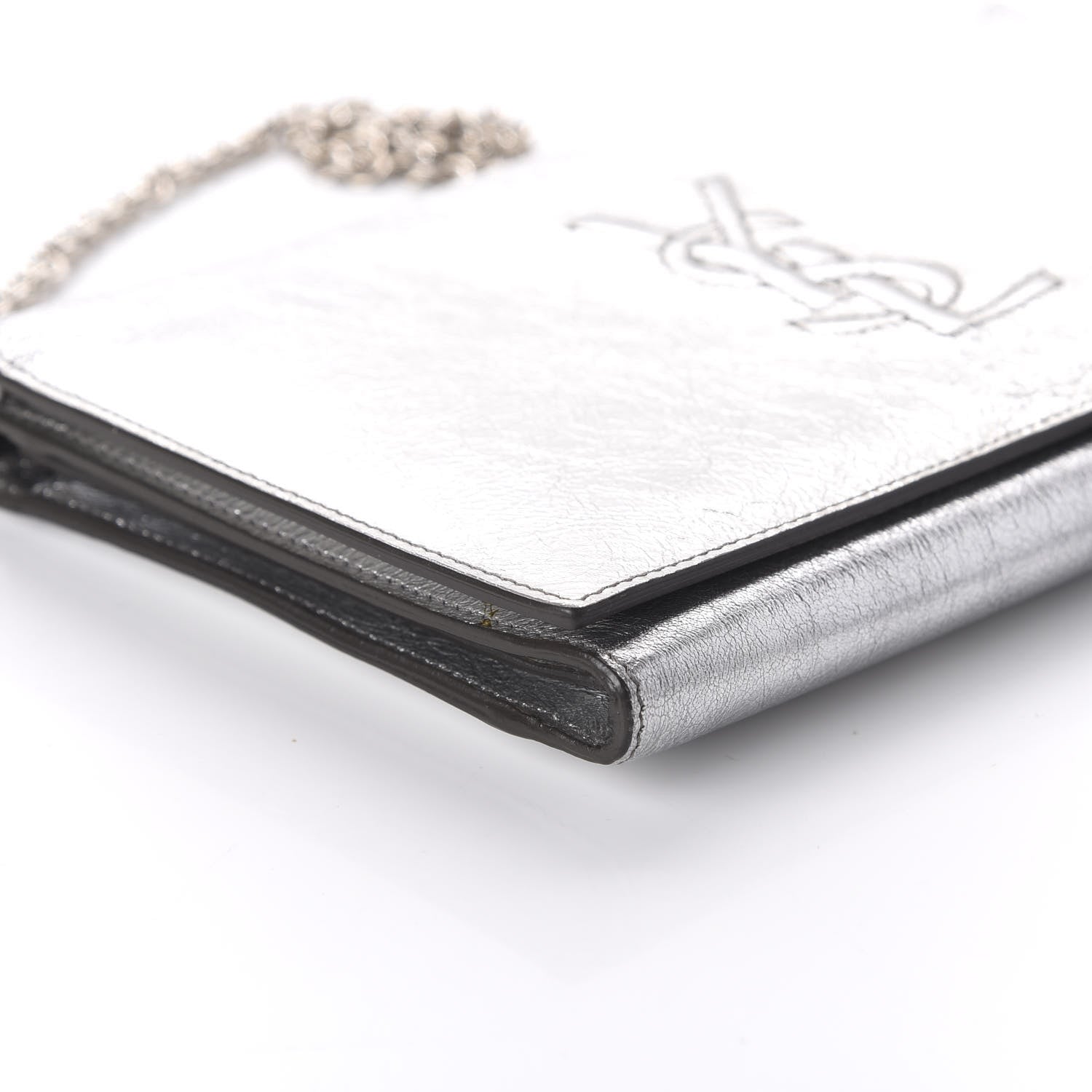 Saint Laurent Metallic Crinkled Calfskin Belle de Jour Chain Clutch Silver 6 of 9