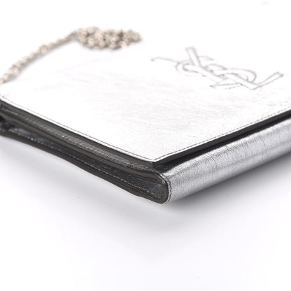 Saint Laurent Metallic Crinkled Calfskin Belle de Jour Chain Clutch Silver 6 of 9