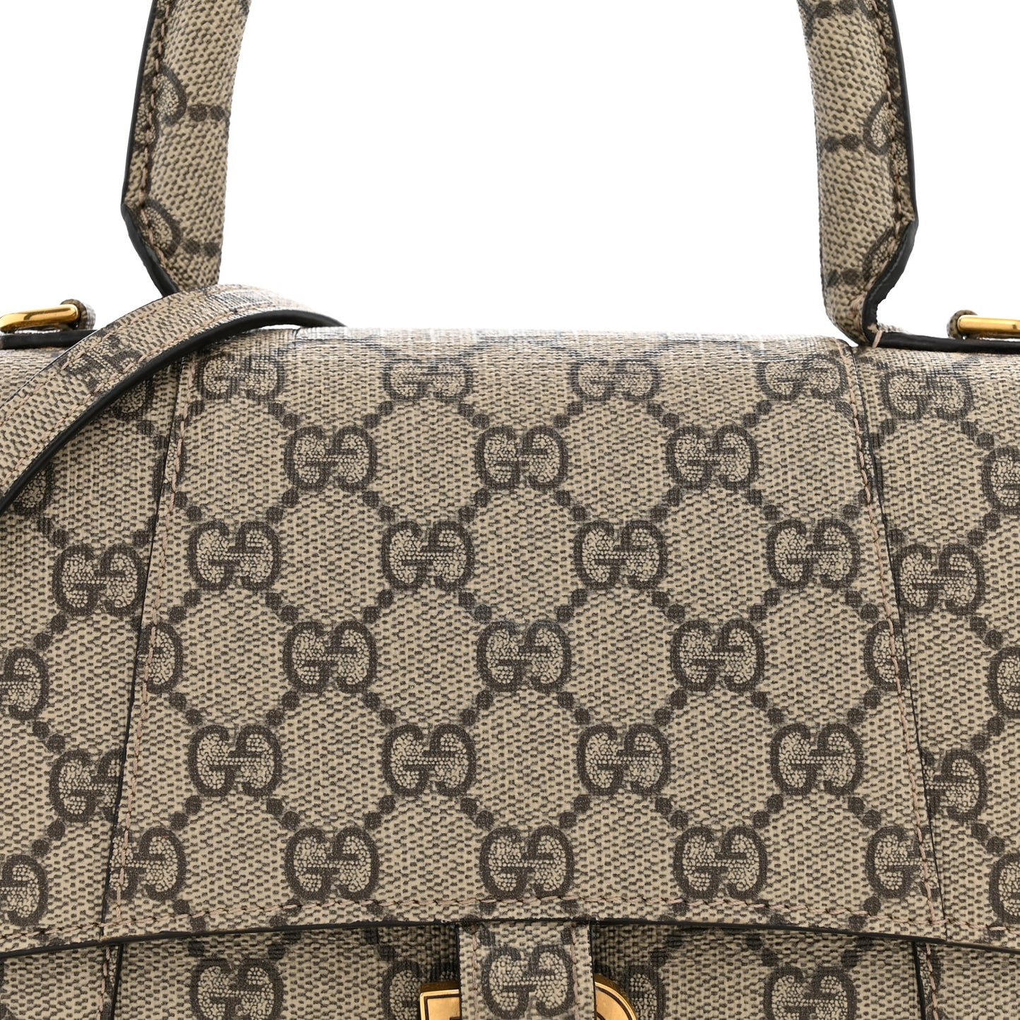 X GUCCI GG Supreme Monogram Small Hourglass Top Handle Bag Beige Ebony