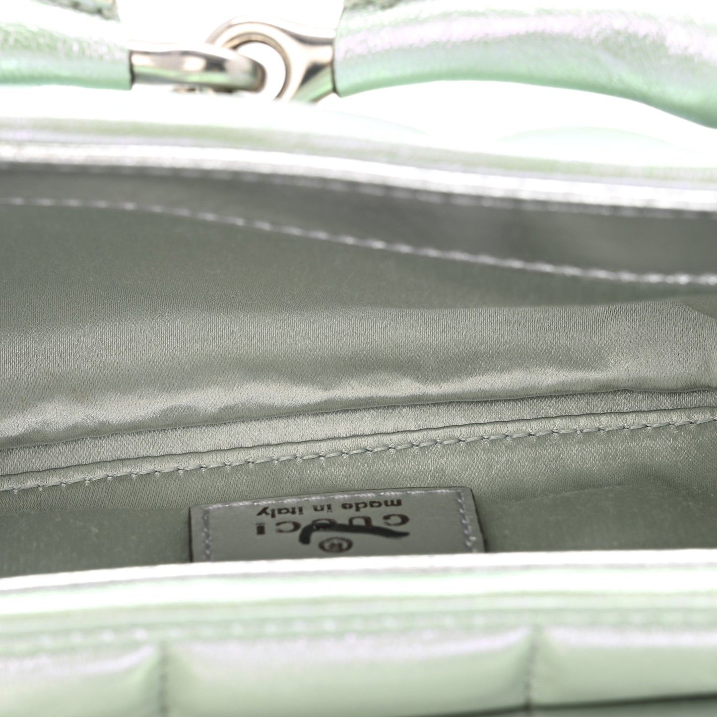 Iridescent Nappa Vertical Matelasse Small Maxi Horsebit Chain Shoulder Bag Iridescent Salvy Green