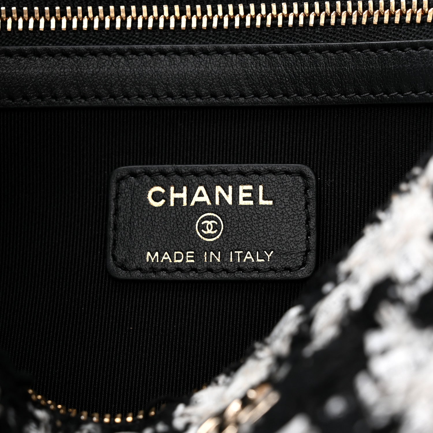 Chanel Tweed Quilted Medium Cosmetic Pouch Black Ecru White 6 of 7