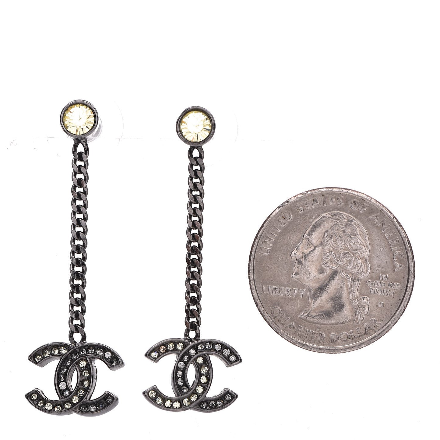 Crystal CC Drop Earrings Ruthenium