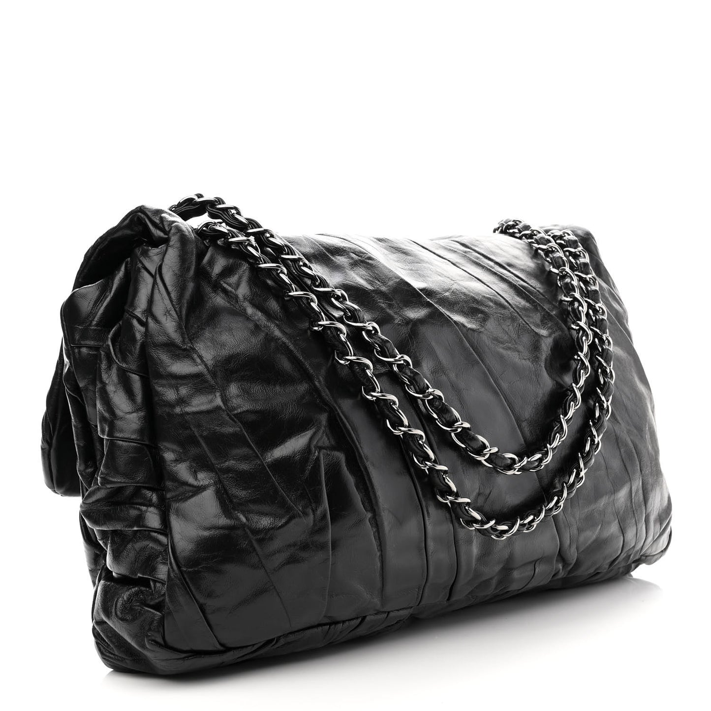 Glazed Calfskin Twisted Maxi Flap Black