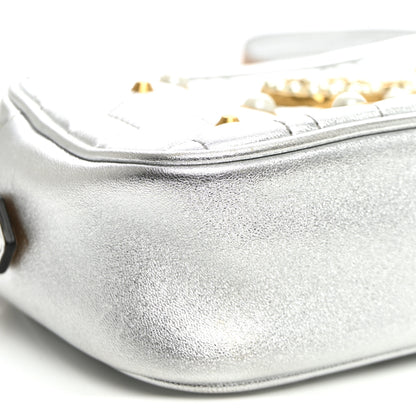 Gucci Metallic Calfskin Matelasse Studded Small Pearly GG Marmont Chain Shoulder Bag Silver 8 of 9