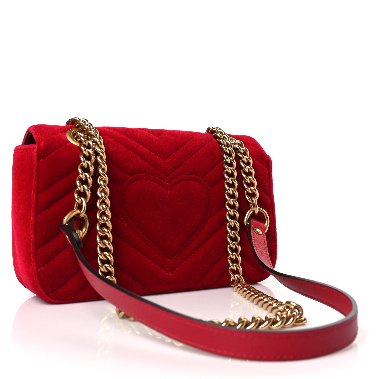 Gucci Velvet Matelasse Mini GG Marmont Shoulder Bag Hibiscus Red 3 of 10