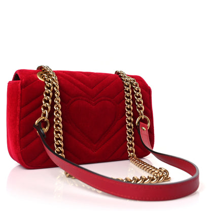 Gucci Velvet Matelasse Mini GG Marmont Shoulder Bag Hibiscus Red 3 of 10