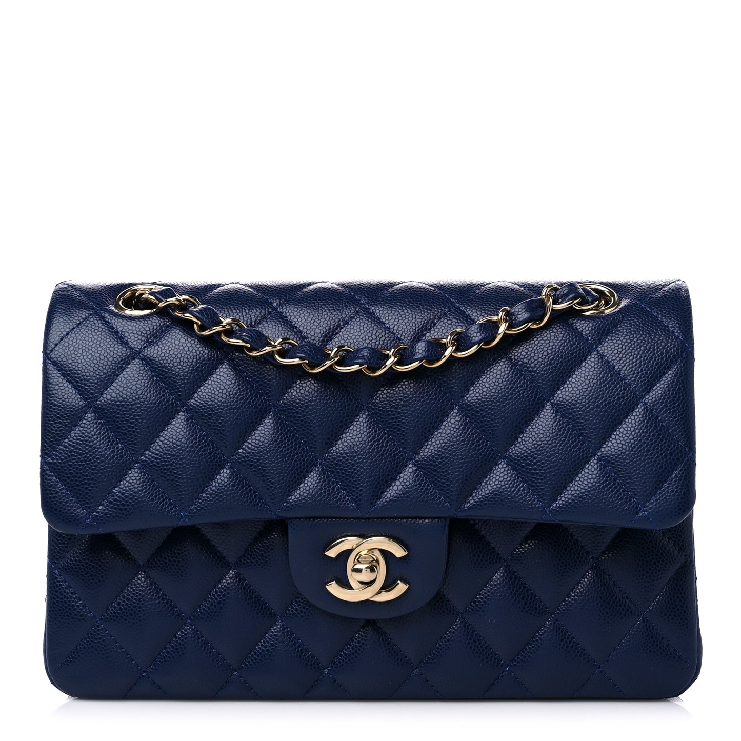 Caviar Quilted Small Double Flap Navy